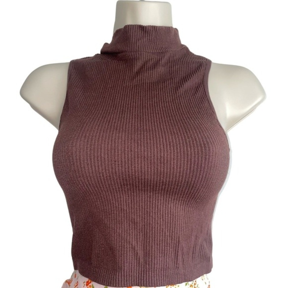 Ribbed Mock Neck Tank Top XS NWT Brown Seamless Stretch Layering Hippie Rose